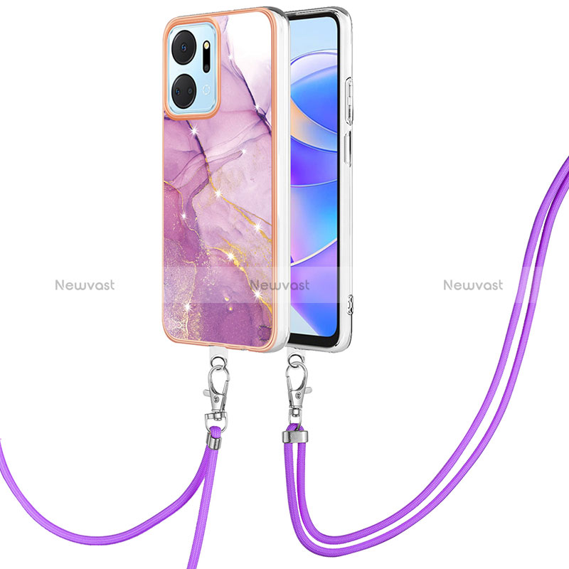 Silicone Candy Rubber Gel Fashionable Pattern Soft Case Cover with Lanyard Strap Y05B for Huawei Honor X7a