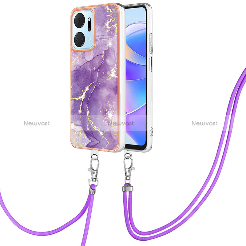 Silicone Candy Rubber Gel Fashionable Pattern Soft Case Cover with Lanyard Strap Y05B for Huawei Honor X7a