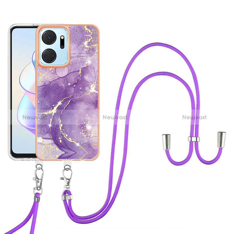 Silicone Candy Rubber Gel Fashionable Pattern Soft Case Cover with Lanyard Strap Y05B for Huawei Honor X7a