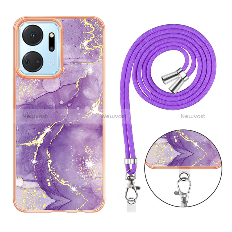 Silicone Candy Rubber Gel Fashionable Pattern Soft Case Cover with Lanyard Strap Y05B for Huawei Honor X7a