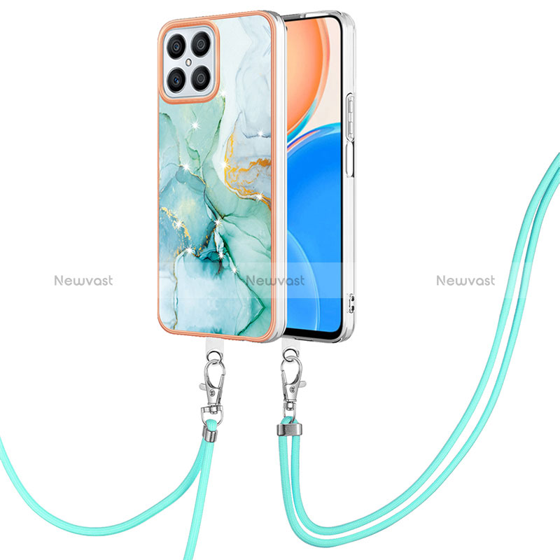 Silicone Candy Rubber Gel Fashionable Pattern Soft Case Cover with Lanyard Strap Y05B for Huawei Honor X8 4G