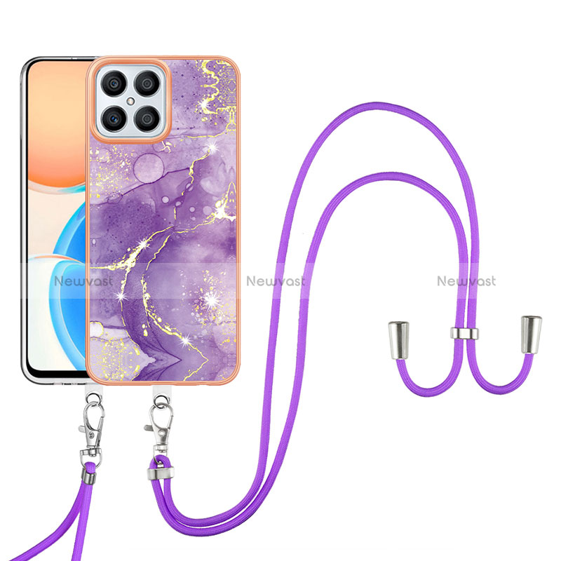 Silicone Candy Rubber Gel Fashionable Pattern Soft Case Cover with Lanyard Strap Y05B for Huawei Honor X8 4G