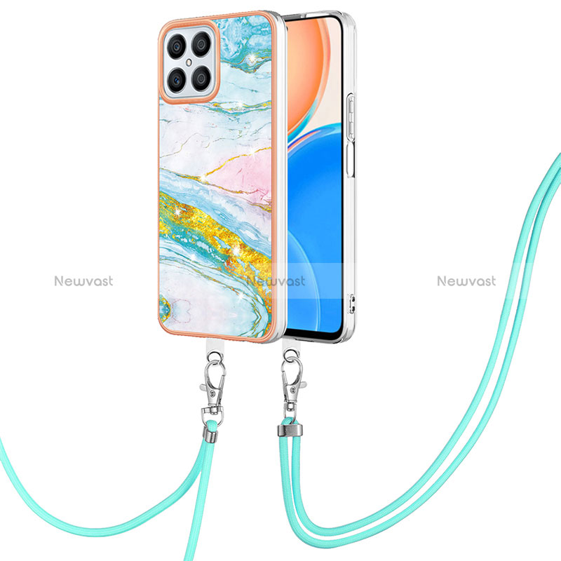 Silicone Candy Rubber Gel Fashionable Pattern Soft Case Cover with Lanyard Strap Y05B for Huawei Honor X8 4G Colorful