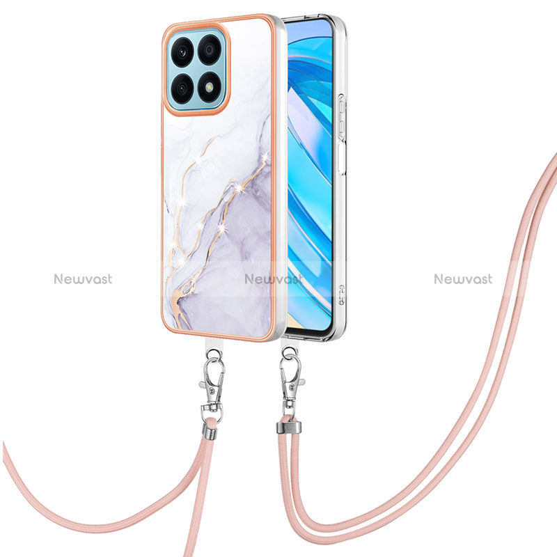 Silicone Candy Rubber Gel Fashionable Pattern Soft Case Cover with Lanyard Strap Y05B for Huawei Honor X8a 4G