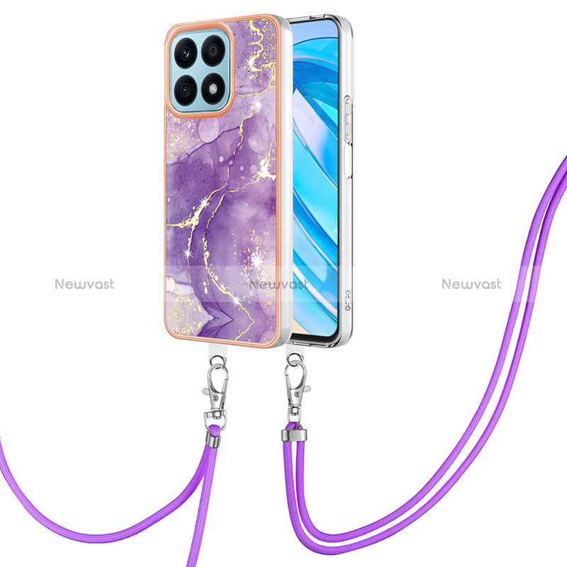 Silicone Candy Rubber Gel Fashionable Pattern Soft Case Cover with Lanyard Strap Y05B for Huawei Honor X8a 4G