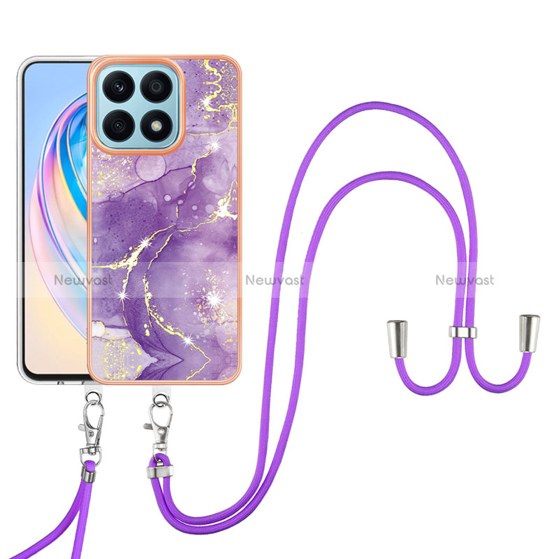 Silicone Candy Rubber Gel Fashionable Pattern Soft Case Cover with Lanyard Strap Y05B for Huawei Honor X8a 4G