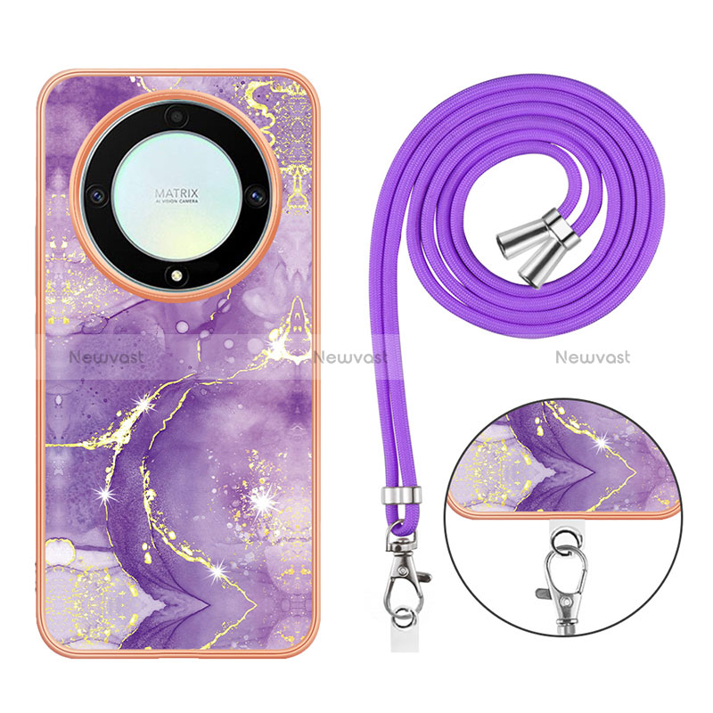 Silicone Candy Rubber Gel Fashionable Pattern Soft Case Cover with Lanyard Strap Y05B for Huawei Honor X9a 5G