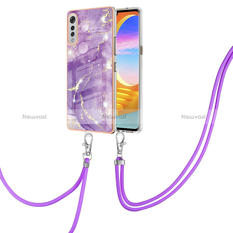 Silicone Candy Rubber Gel Fashionable Pattern Soft Case Cover with Lanyard Strap Y05B for LG Velvet 5G