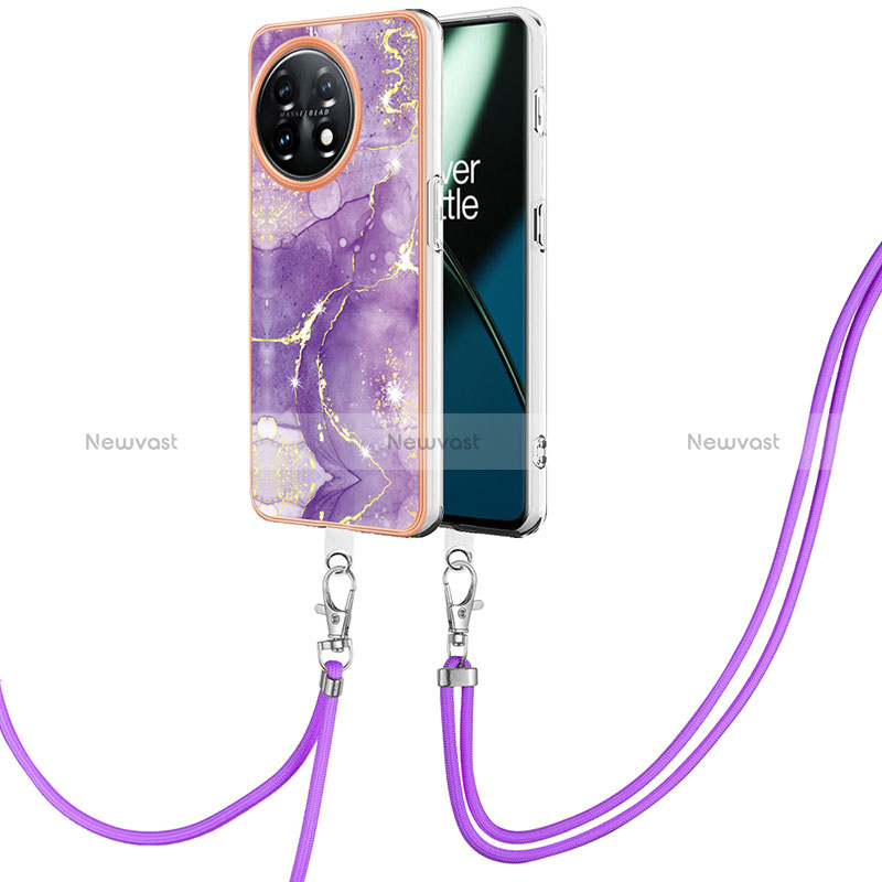 Silicone Candy Rubber Gel Fashionable Pattern Soft Case Cover with Lanyard Strap Y05B for OnePlus 11 5G Purple