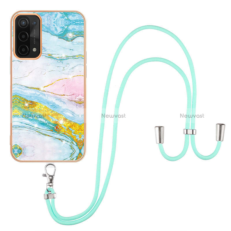 Silicone Candy Rubber Gel Fashionable Pattern Soft Case Cover with Lanyard Strap Y05B for Oppo A54 5G