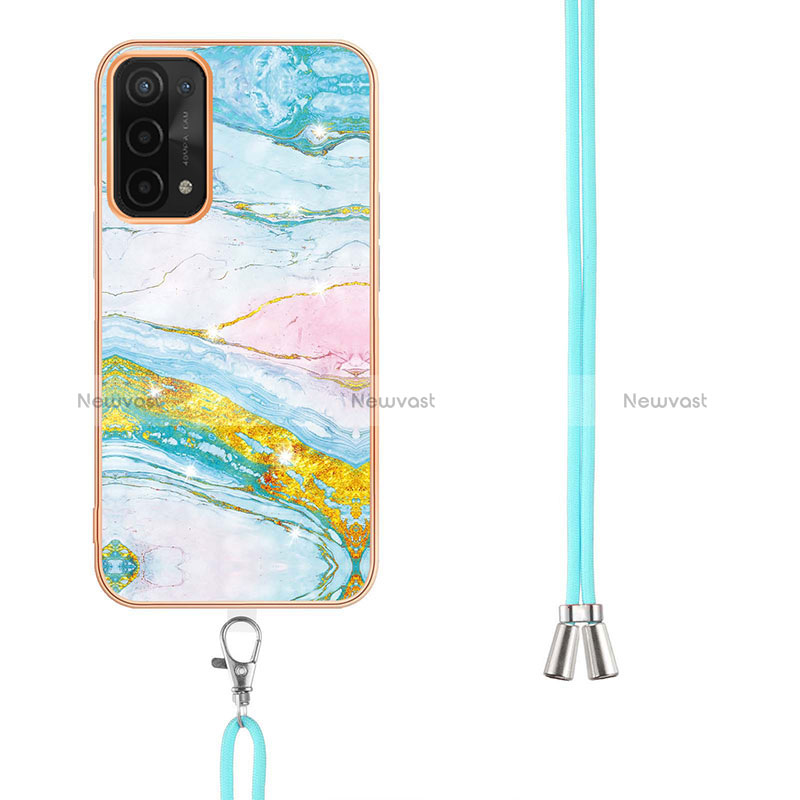 Silicone Candy Rubber Gel Fashionable Pattern Soft Case Cover with Lanyard Strap Y05B for Oppo A54 5G