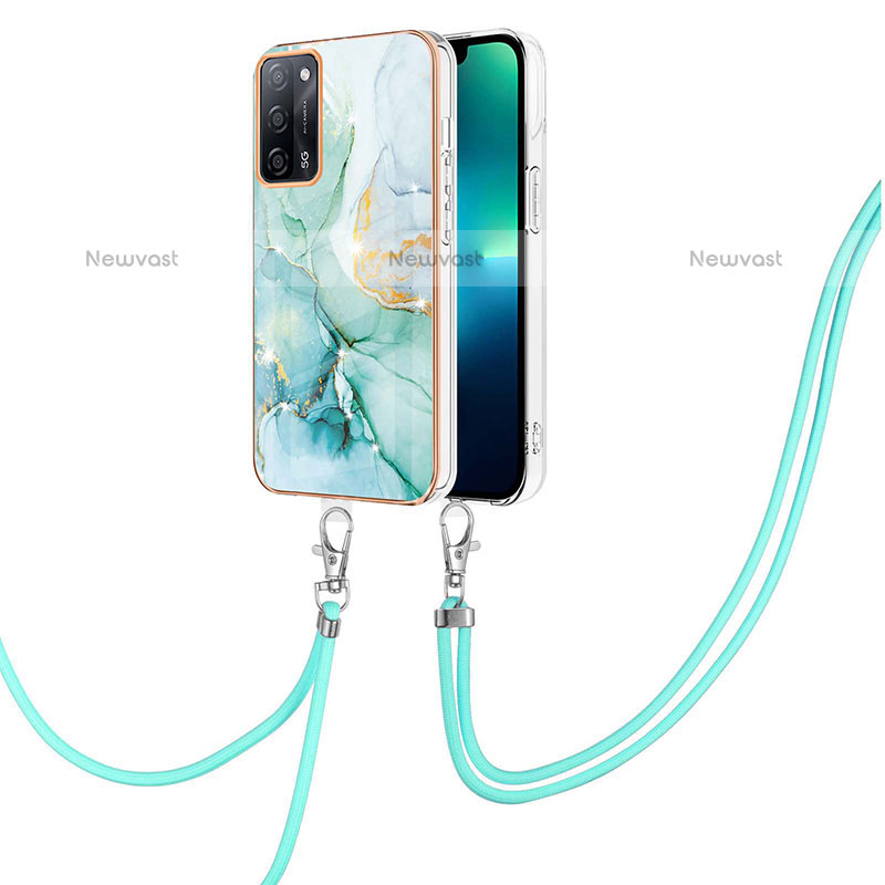 Silicone Candy Rubber Gel Fashionable Pattern Soft Case Cover with Lanyard Strap Y05B for Oppo A55 5G Green