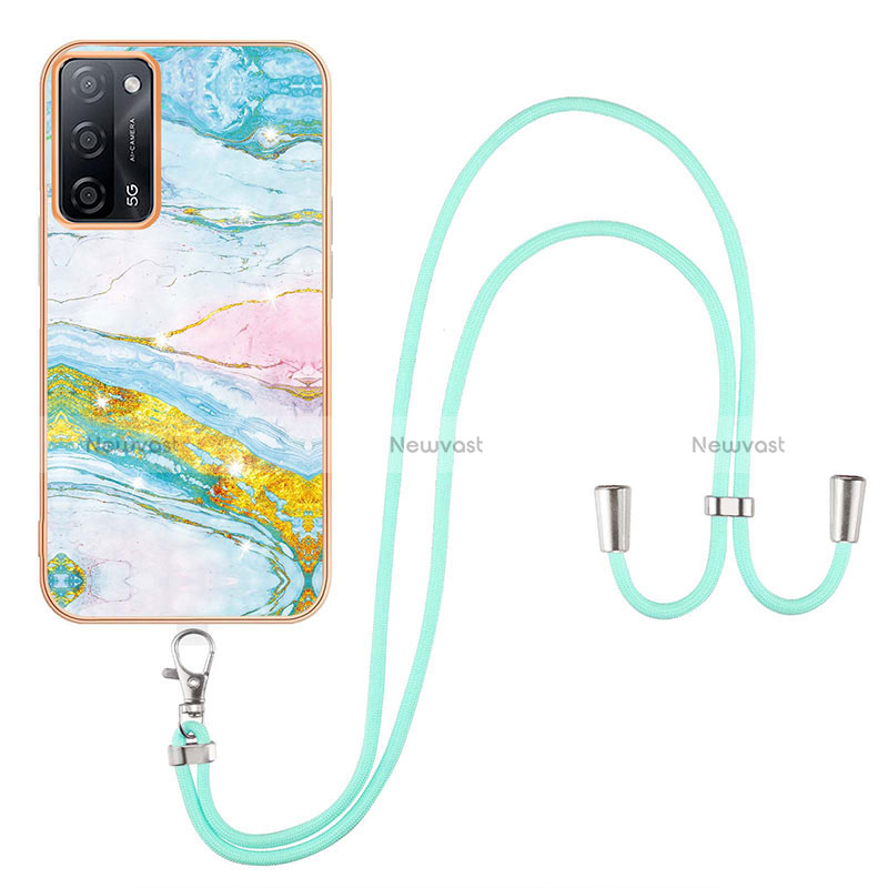 Silicone Candy Rubber Gel Fashionable Pattern Soft Case Cover with Lanyard Strap Y05B for Oppo A56 5G