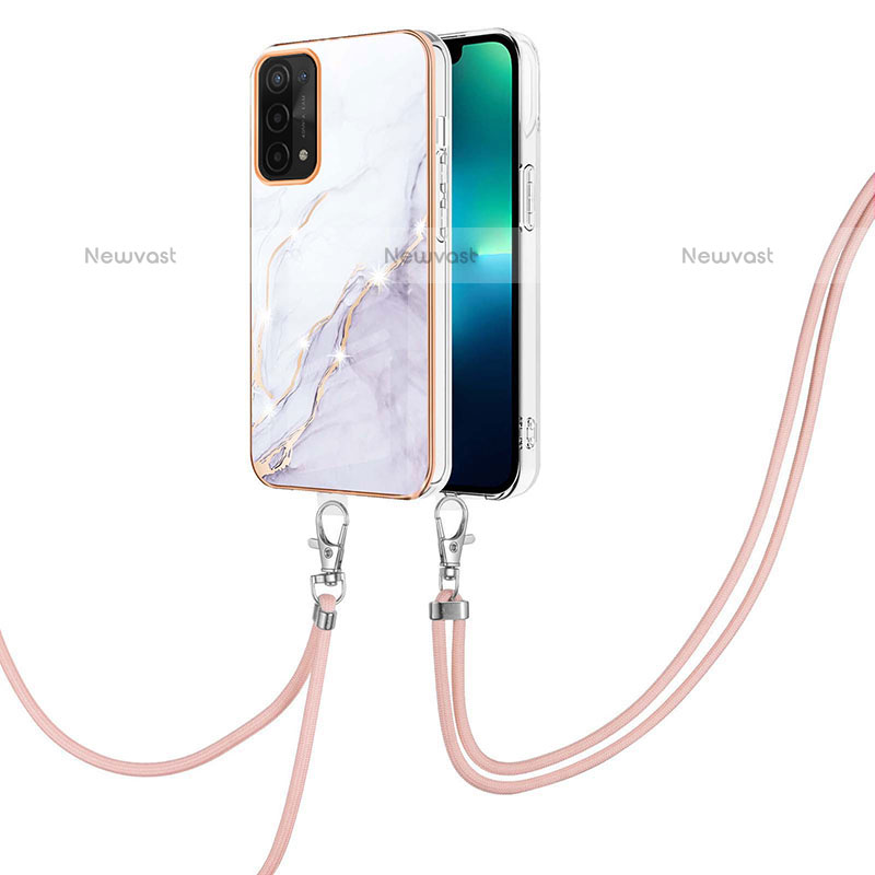 Silicone Candy Rubber Gel Fashionable Pattern Soft Case Cover with Lanyard Strap Y05B for Oppo A93 5G White