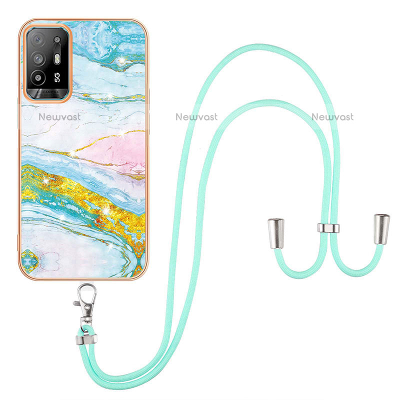 Silicone Candy Rubber Gel Fashionable Pattern Soft Case Cover with Lanyard Strap Y05B for Oppo A94 5G