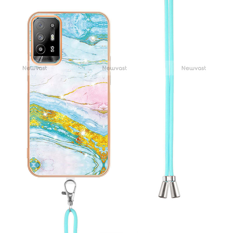 Silicone Candy Rubber Gel Fashionable Pattern Soft Case Cover with Lanyard Strap Y05B for Oppo A94 5G