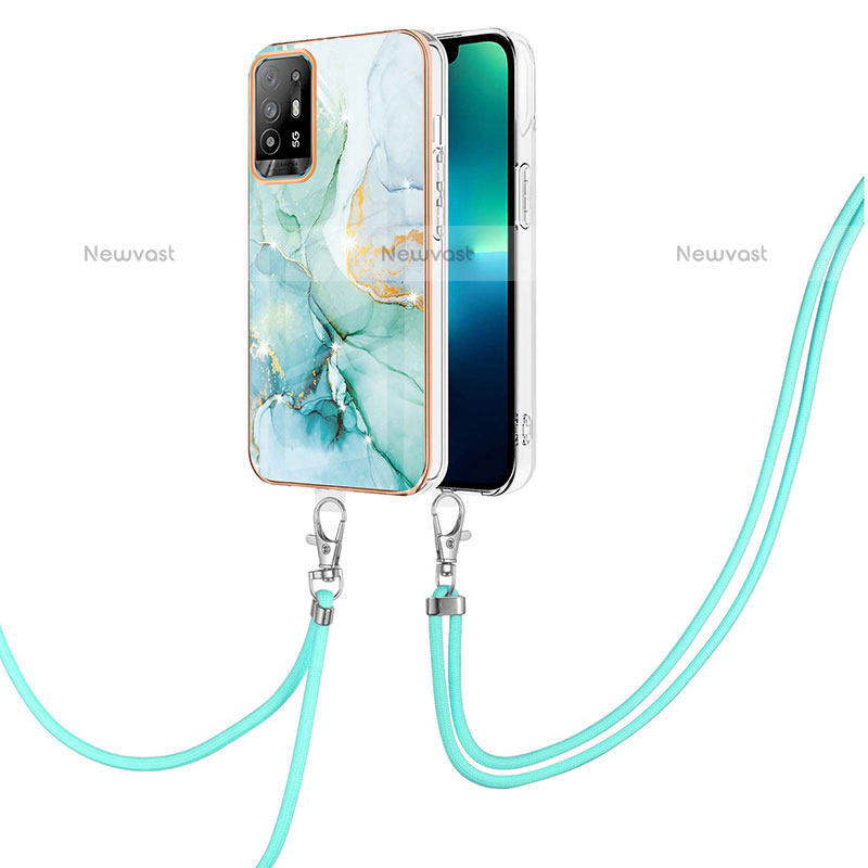 Silicone Candy Rubber Gel Fashionable Pattern Soft Case Cover with Lanyard Strap Y05B for Oppo A94 5G Green