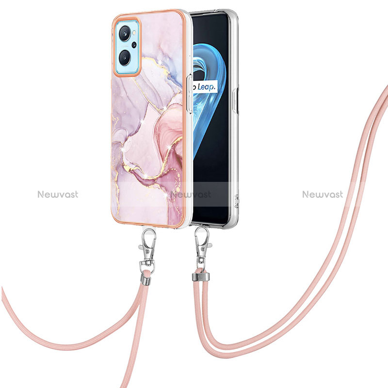 Silicone Candy Rubber Gel Fashionable Pattern Soft Case Cover with Lanyard Strap Y05B for Oppo A96 4G Pink