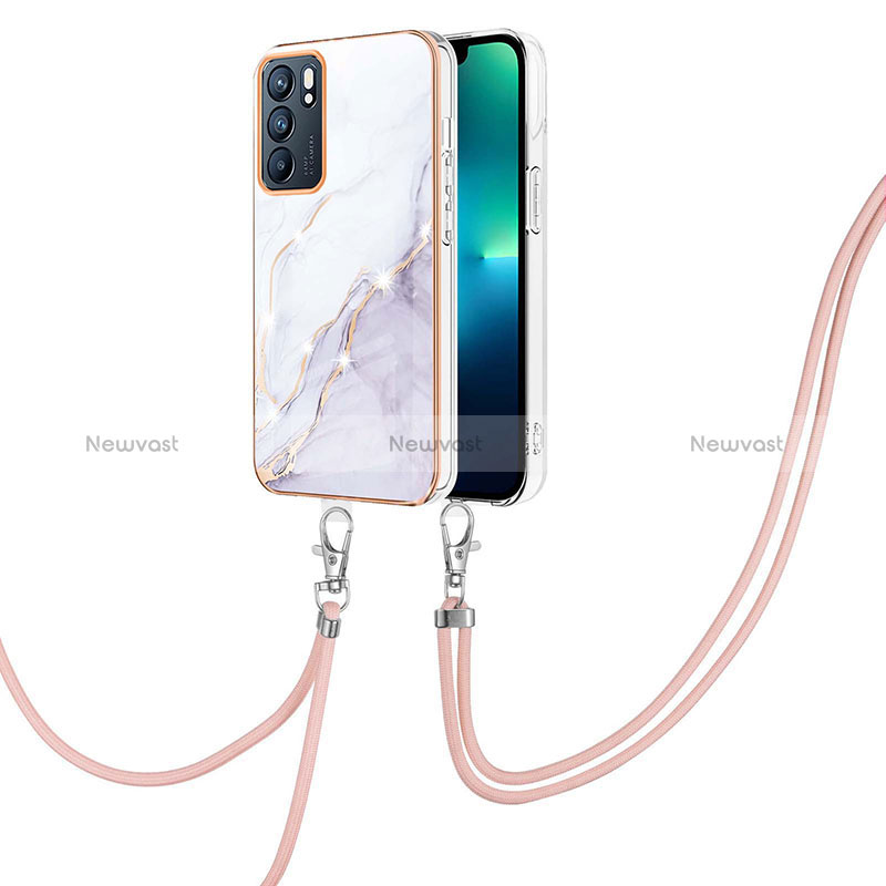 Silicone Candy Rubber Gel Fashionable Pattern Soft Case Cover with Lanyard Strap Y05B for Oppo Reno6 5G