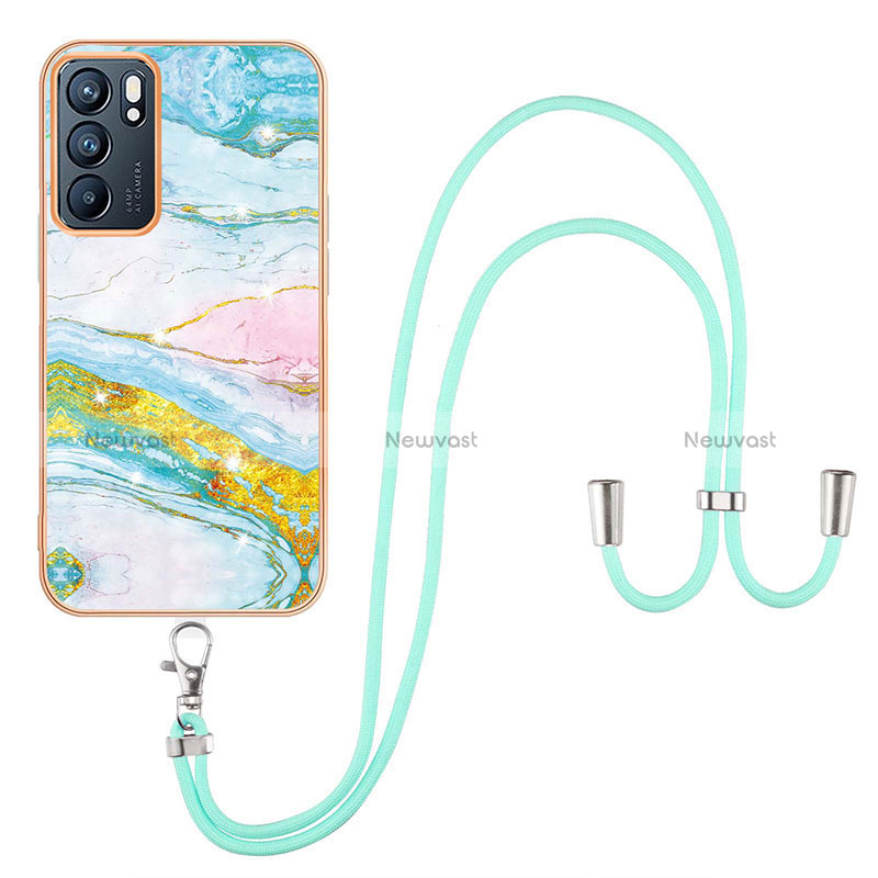 Silicone Candy Rubber Gel Fashionable Pattern Soft Case Cover with Lanyard Strap Y05B for Oppo Reno6 5G