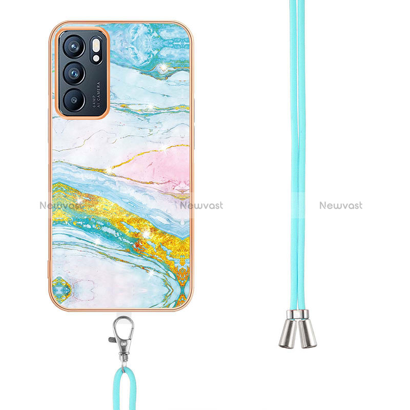 Silicone Candy Rubber Gel Fashionable Pattern Soft Case Cover with Lanyard Strap Y05B for Oppo Reno6 5G