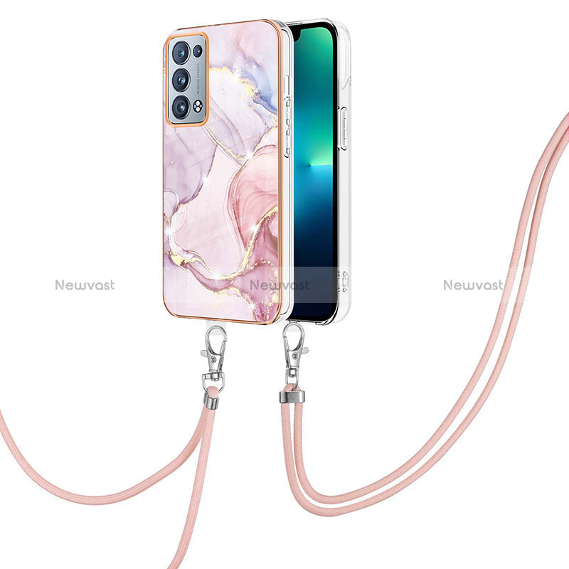 Silicone Candy Rubber Gel Fashionable Pattern Soft Case Cover with Lanyard Strap Y05B for Oppo Reno6 Pro 5G