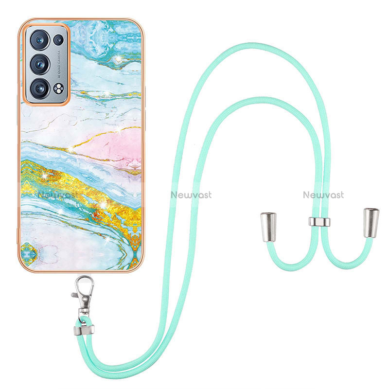 Silicone Candy Rubber Gel Fashionable Pattern Soft Case Cover with Lanyard Strap Y05B for Oppo Reno6 Pro 5G