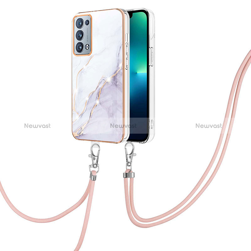 Silicone Candy Rubber Gel Fashionable Pattern Soft Case Cover with Lanyard Strap Y05B for Oppo Reno6 Pro 5G White