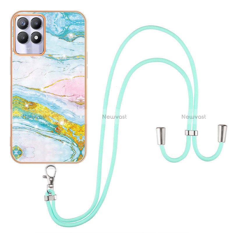 Silicone Candy Rubber Gel Fashionable Pattern Soft Case Cover with Lanyard Strap Y05B for Realme 8i