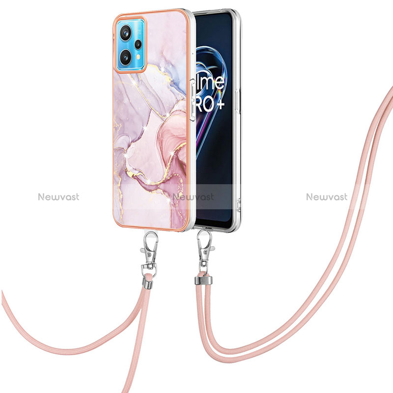 Silicone Candy Rubber Gel Fashionable Pattern Soft Case Cover with Lanyard Strap Y05B for Realme 9 4G Pink