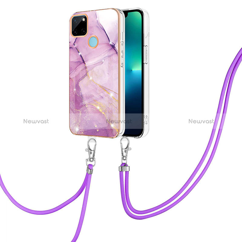 Silicone Candy Rubber Gel Fashionable Pattern Soft Case Cover with Lanyard Strap Y05B for Realme C21Y