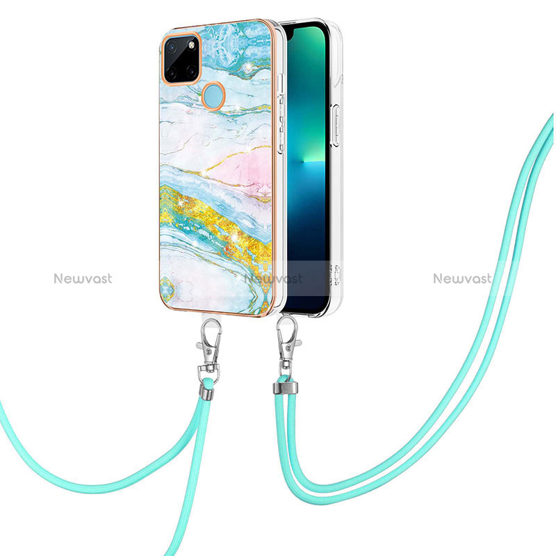 Silicone Candy Rubber Gel Fashionable Pattern Soft Case Cover with Lanyard Strap Y05B for Realme C21Y Colorful