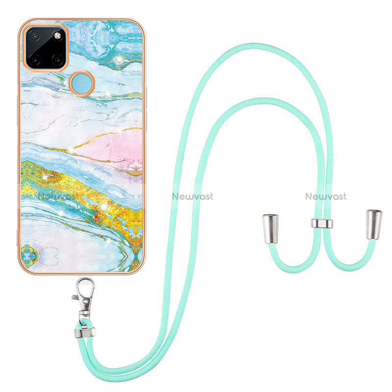 Silicone Candy Rubber Gel Fashionable Pattern Soft Case Cover with Lanyard Strap Y05B for Realme C25Y India