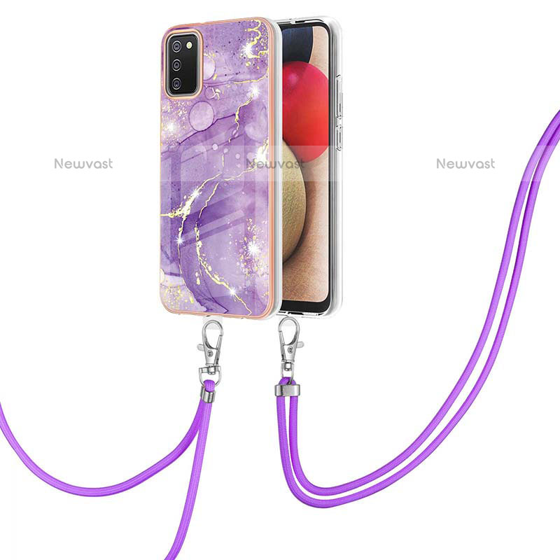 Silicone Candy Rubber Gel Fashionable Pattern Soft Case Cover with Lanyard Strap Y05B for Samsung Galaxy A02s