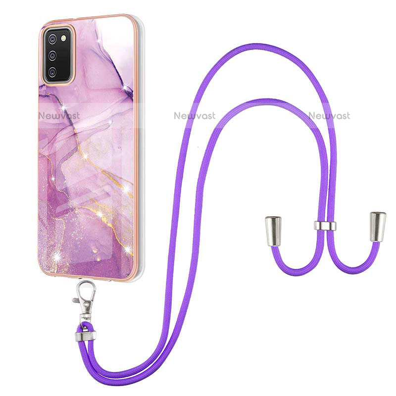 Silicone Candy Rubber Gel Fashionable Pattern Soft Case Cover with Lanyard Strap Y05B for Samsung Galaxy A02s