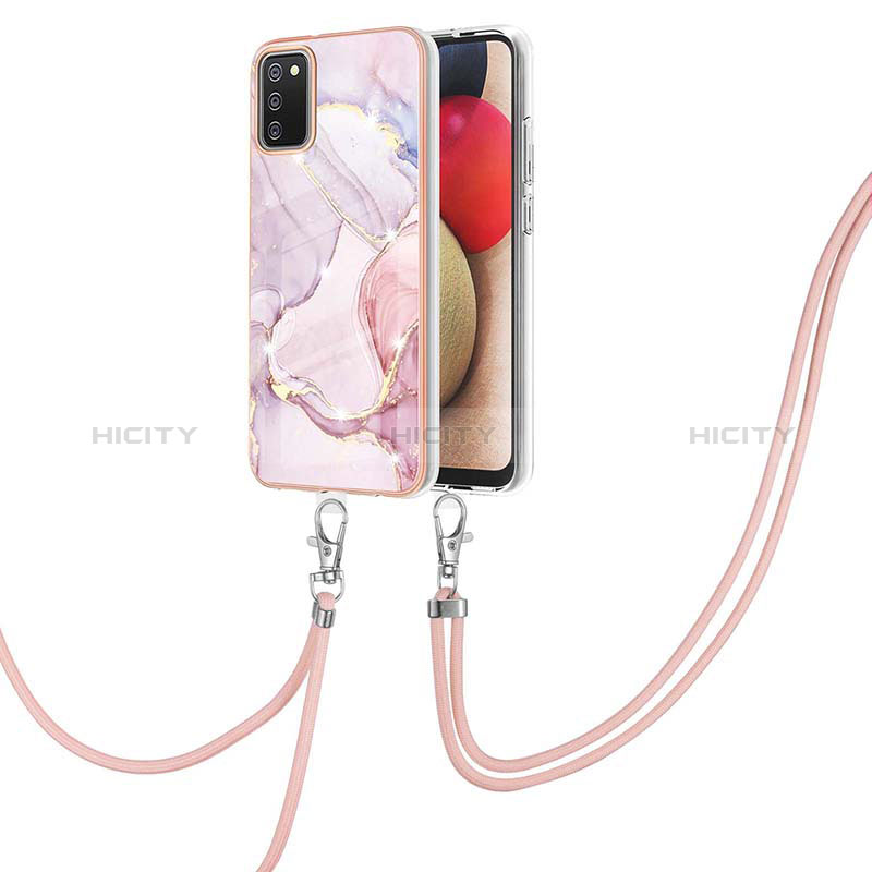 Silicone Candy Rubber Gel Fashionable Pattern Soft Case Cover with Lanyard Strap Y05B for Samsung Galaxy A03s
