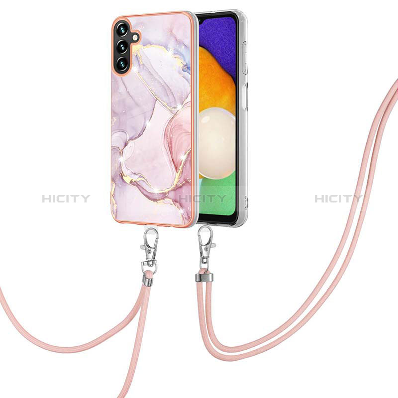 Silicone Candy Rubber Gel Fashionable Pattern Soft Case Cover with Lanyard Strap Y05B for Samsung Galaxy A04s