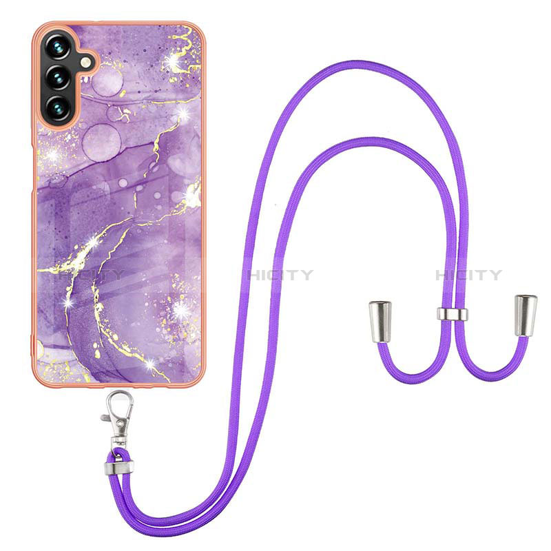 Silicone Candy Rubber Gel Fashionable Pattern Soft Case Cover with Lanyard Strap Y05B for Samsung Galaxy A04s