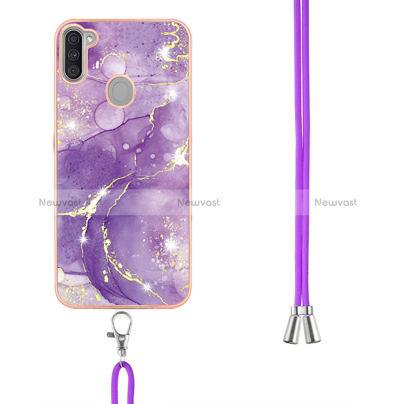 Silicone Candy Rubber Gel Fashionable Pattern Soft Case Cover with Lanyard Strap Y05B for Samsung Galaxy A11