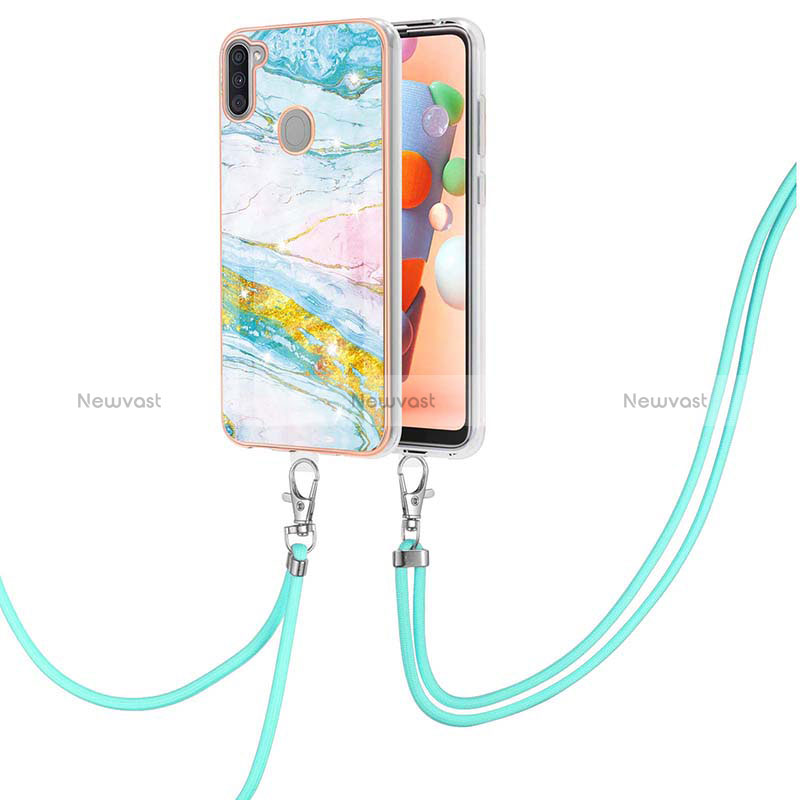 Silicone Candy Rubber Gel Fashionable Pattern Soft Case Cover with Lanyard Strap Y05B for Samsung Galaxy A11 Colorful