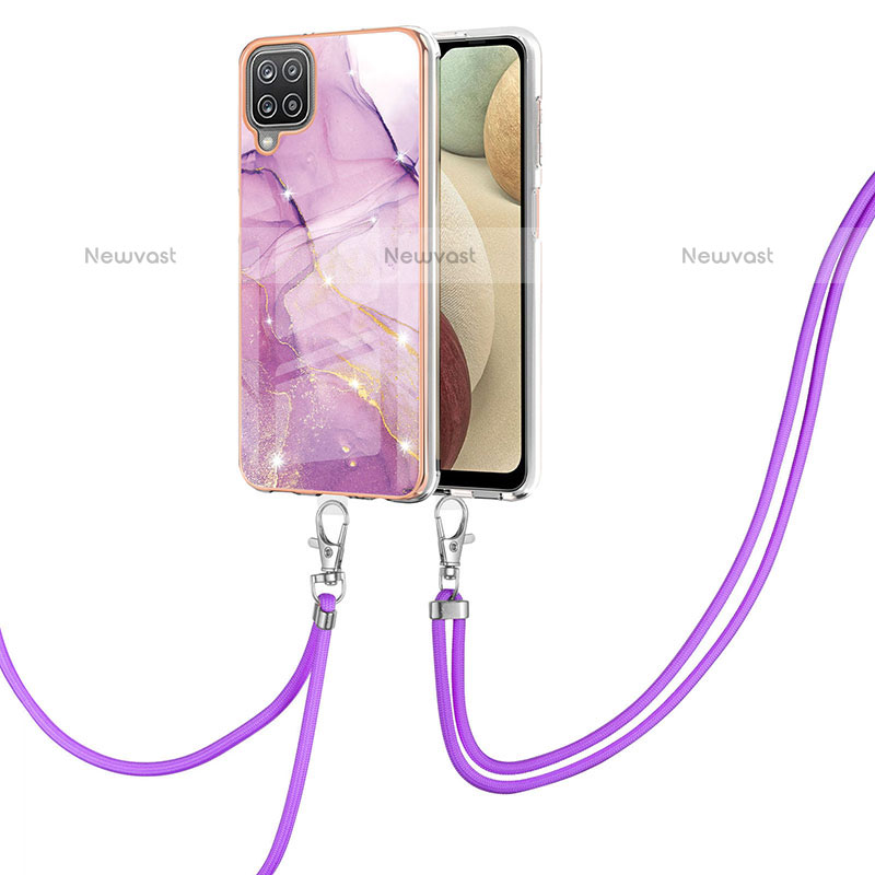 Silicone Candy Rubber Gel Fashionable Pattern Soft Case Cover with Lanyard Strap Y05B for Samsung Galaxy A12