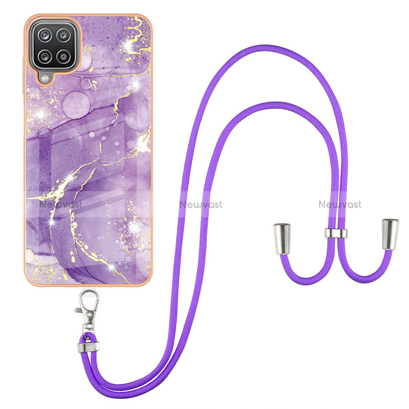 Silicone Candy Rubber Gel Fashionable Pattern Soft Case Cover with Lanyard Strap Y05B for Samsung Galaxy A12 Nacho