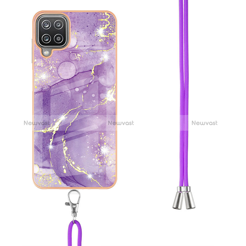 Silicone Candy Rubber Gel Fashionable Pattern Soft Case Cover with Lanyard Strap Y05B for Samsung Galaxy A12 Nacho