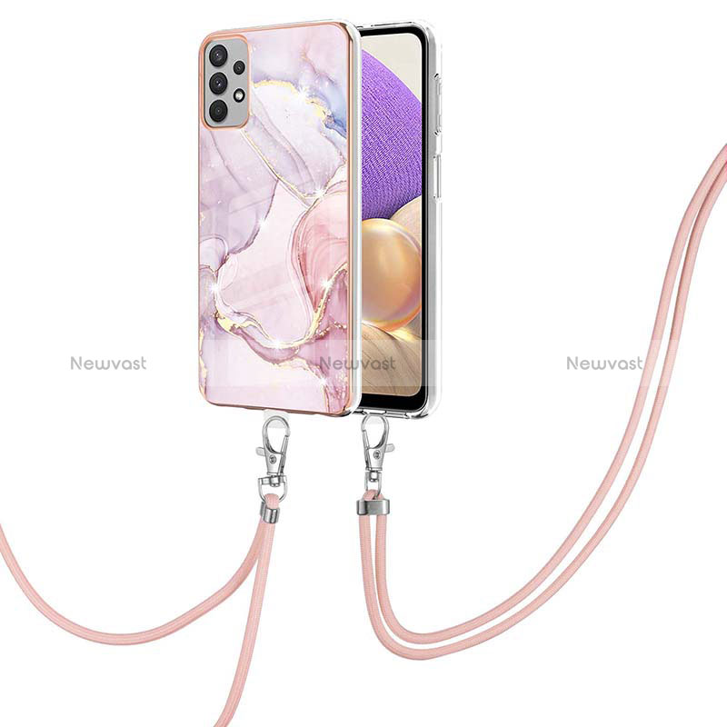 Silicone Candy Rubber Gel Fashionable Pattern Soft Case Cover with Lanyard Strap Y05B for Samsung Galaxy A13 4G Pink