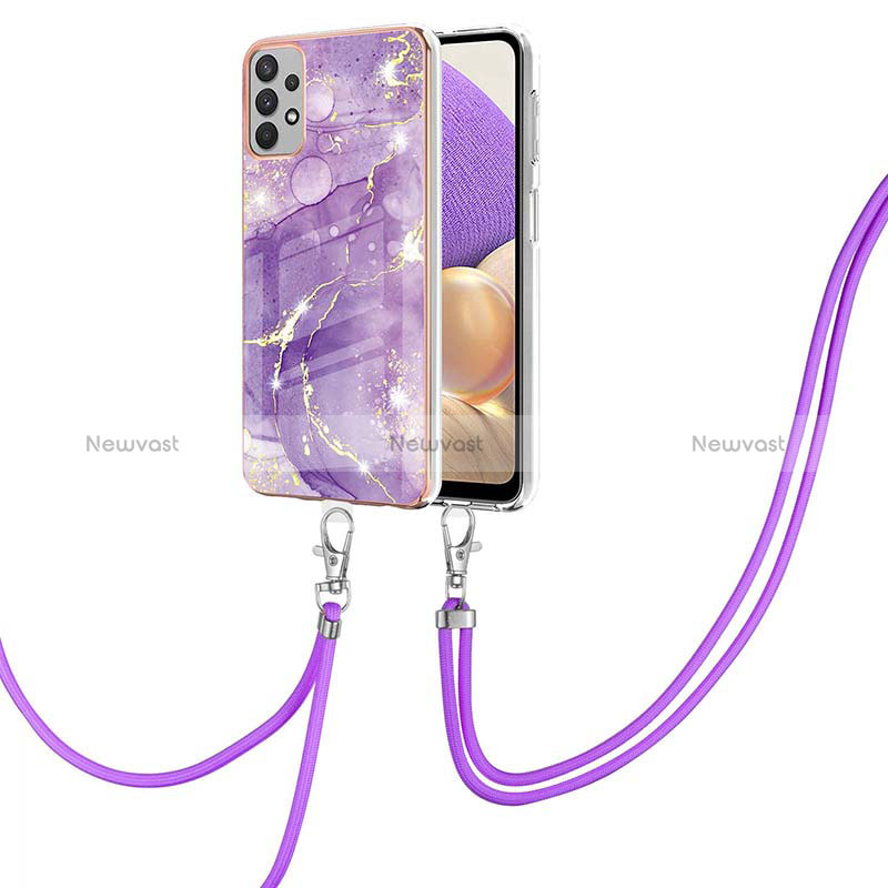 Silicone Candy Rubber Gel Fashionable Pattern Soft Case Cover with Lanyard Strap Y05B for Samsung Galaxy A13 4G Purple