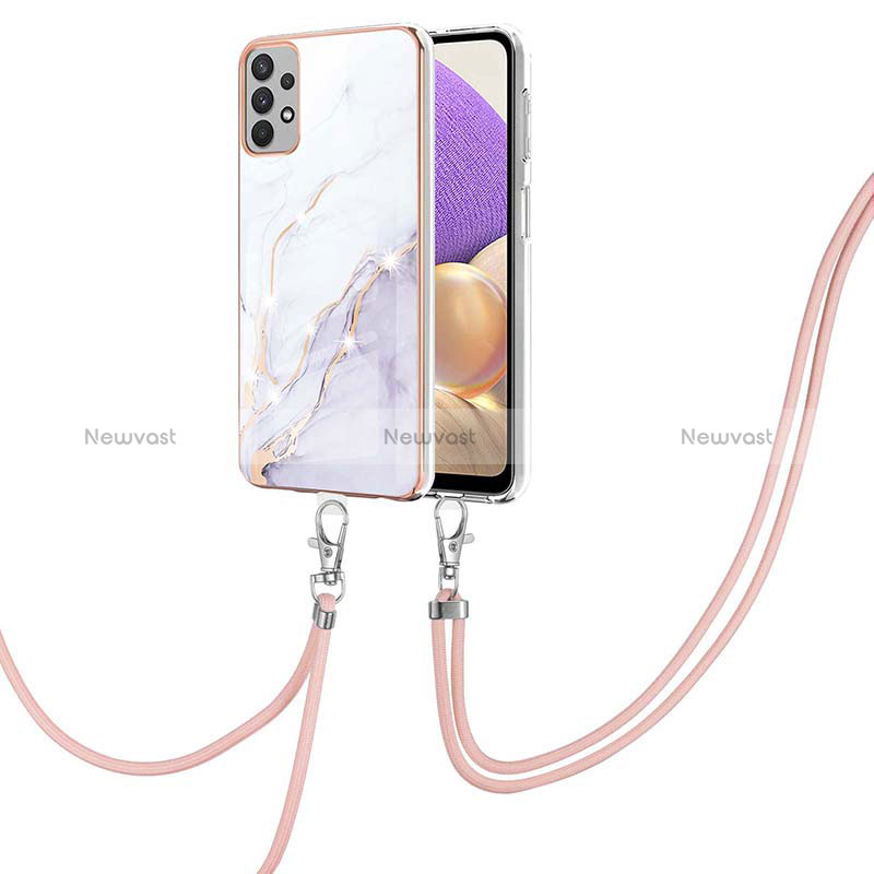 Silicone Candy Rubber Gel Fashionable Pattern Soft Case Cover with Lanyard Strap Y05B for Samsung Galaxy A13 4G White