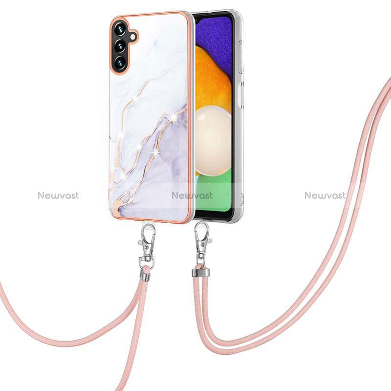 Silicone Candy Rubber Gel Fashionable Pattern Soft Case Cover with Lanyard Strap Y05B for Samsung Galaxy A13 5G White