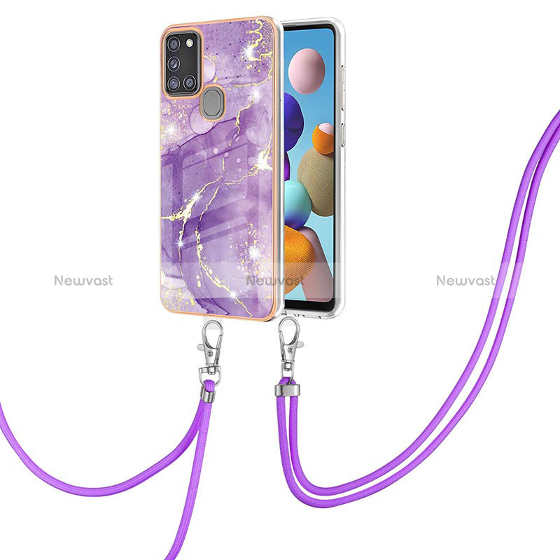 Silicone Candy Rubber Gel Fashionable Pattern Soft Case Cover with Lanyard Strap Y05B for Samsung Galaxy A21s