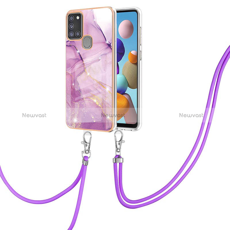 Silicone Candy Rubber Gel Fashionable Pattern Soft Case Cover with Lanyard Strap Y05B for Samsung Galaxy A21s