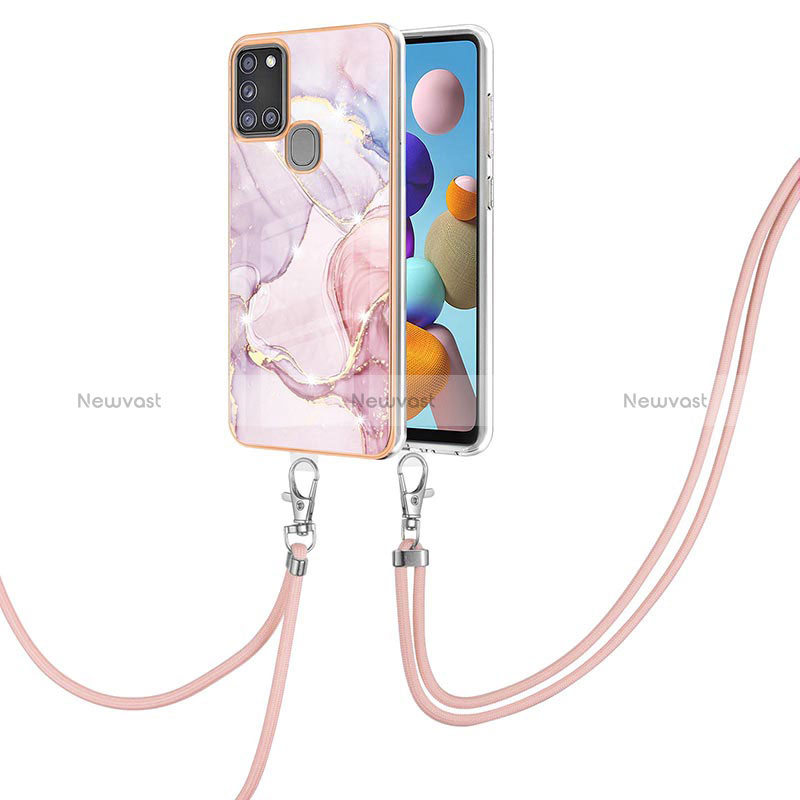 Silicone Candy Rubber Gel Fashionable Pattern Soft Case Cover with Lanyard Strap Y05B for Samsung Galaxy A21s